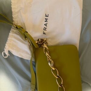 Frame Denim Lime Green Crossbody with Gold Chain